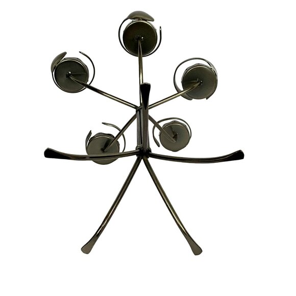 Candelabra Modernist Artsy Pewter Finish Spoon Fork Candle Holder Flatware Art - Picture 12 of 14